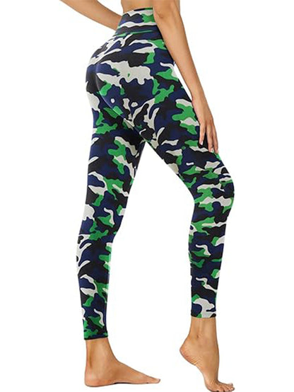 Blue-Green Camouflage Workout Leggings – Cropped & High-Waisted