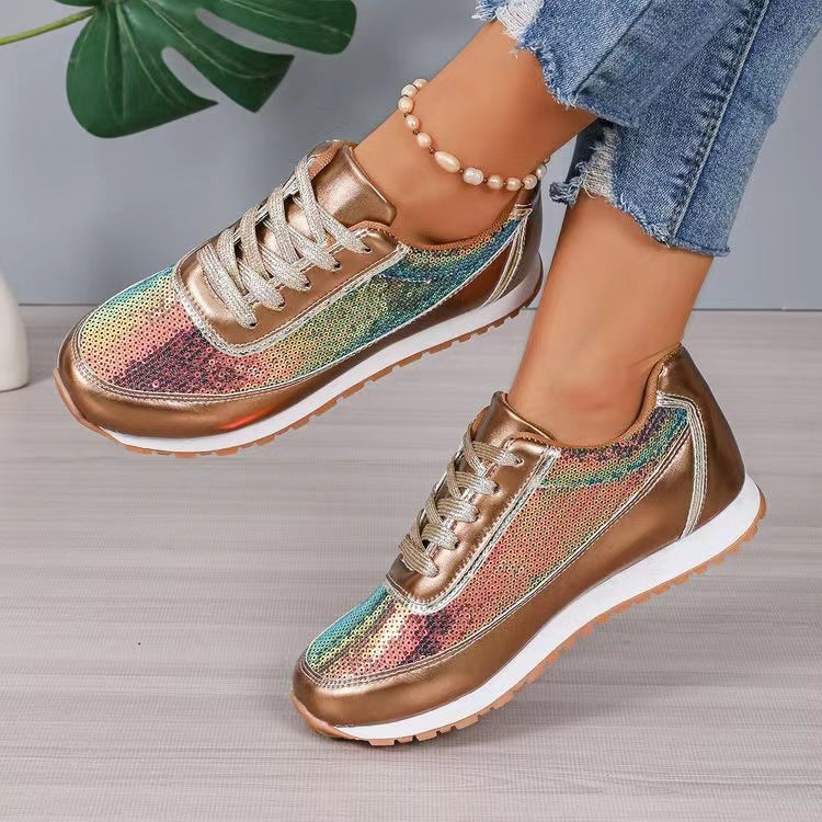Glossy Lin Film Platform Sneakers – Women’s Thick-Soled Casual Shoes