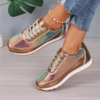 Glossy Lin Film Platform Sneakers – Women’s Thick-Soled Casual Shoes