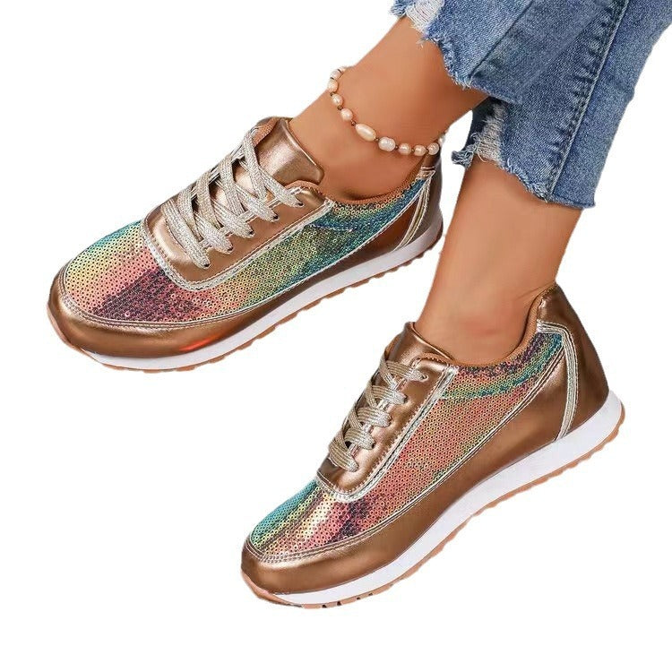 Glossy Lin Film Platform Sneakers – Women’s Thick-Soled Casual Shoes
