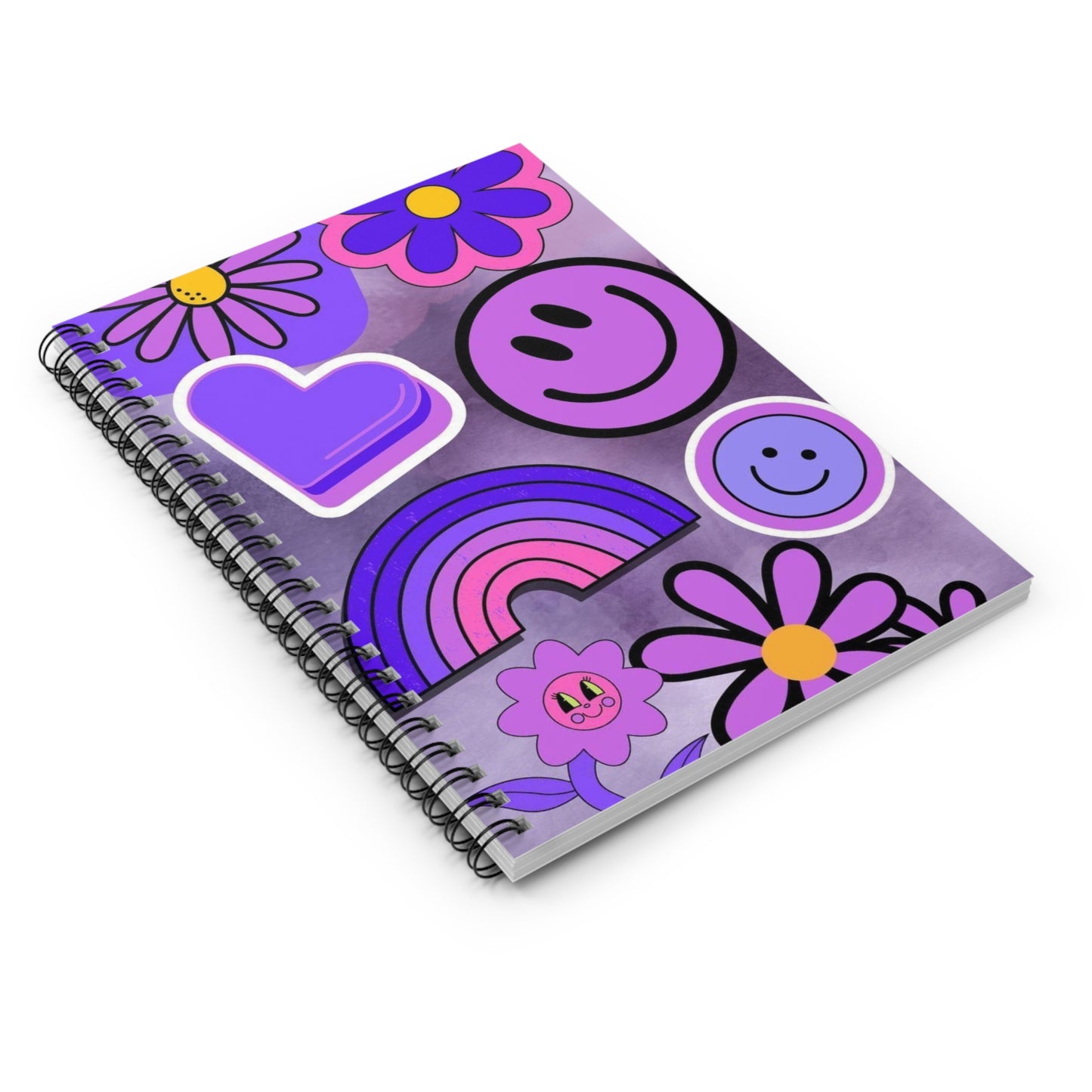 Colorful Spiral Notebook – Ruled Line Journal with Cute Flower & Smile Design