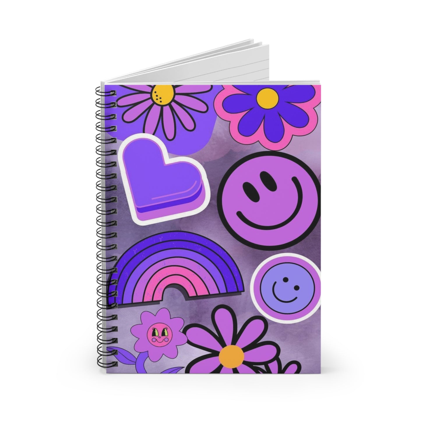 Colorful Spiral Notebook – Ruled Line Journal with Cute Flower & Smile Design