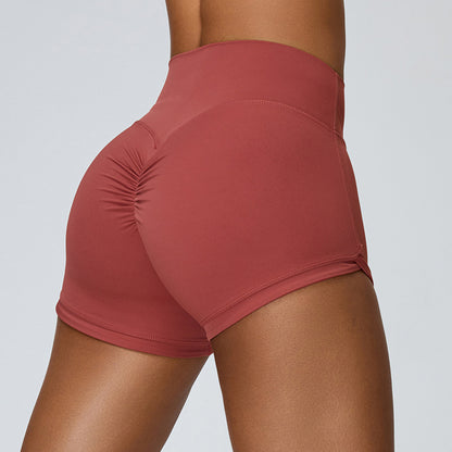 Women’s High Waist Yoga Shorts – Crimp Style, Peach Lift Design