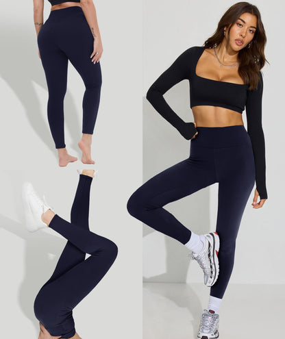 Cropped High-Waisted Leggings – Solid navy-blue Color