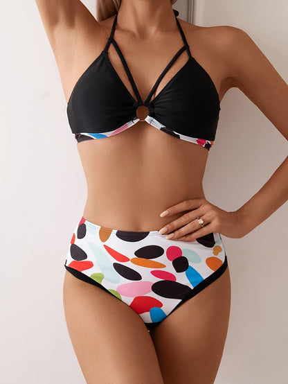 Women's Round Ring Tie Bikini Set – Sexy Printed Two-Piece Swimsuit for Vacation Style