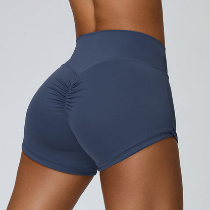 Women’s High Waist Yoga Shorts – Crimp Style, Peach Lift Design