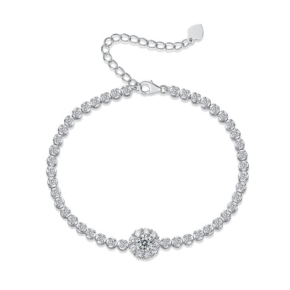 Luxury Moissanite Tennis Bracelet – "Bridge of Magpies" Silver Jewelry with Adjustable Heart Clasp
