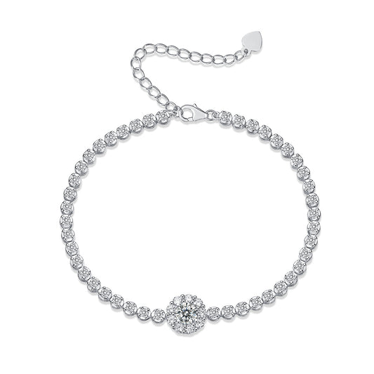 Luxury Moissanite Tennis Bracelet – "Bridge of Magpies" Silver Jewelry with Adjustable Heart Clasp