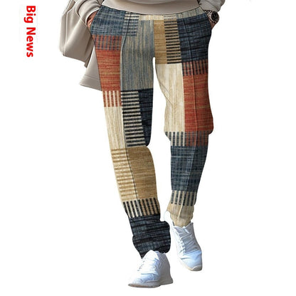 Men’s Fashion Patchwork Printed Trousers – Casual Streetwear Pants with Unique Design