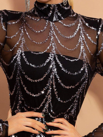 Long Sleeve Sequin Party Dress for Women – Elegant Maxi Style