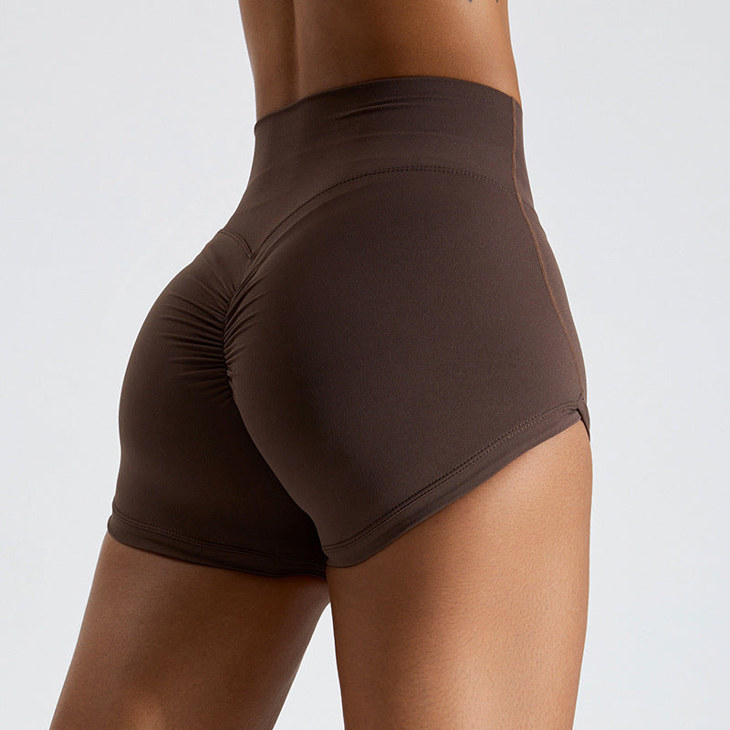 Women’s High Waist Yoga Shorts – Crimp Style, Peach Lift Design
