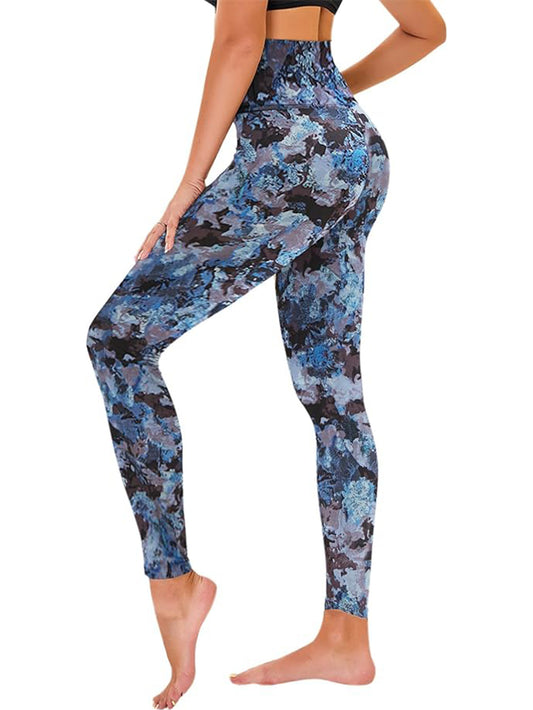 High-Waisted Cropped Leggings – Blue Brown Patterned Design