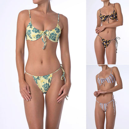 Floral Split Bikini Set – Sexy Cut-Out Two-Piece Swimsuit