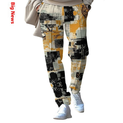 Men’s Fashion Patchwork Printed Trousers – Casual Streetwear Pants with Unique Design
