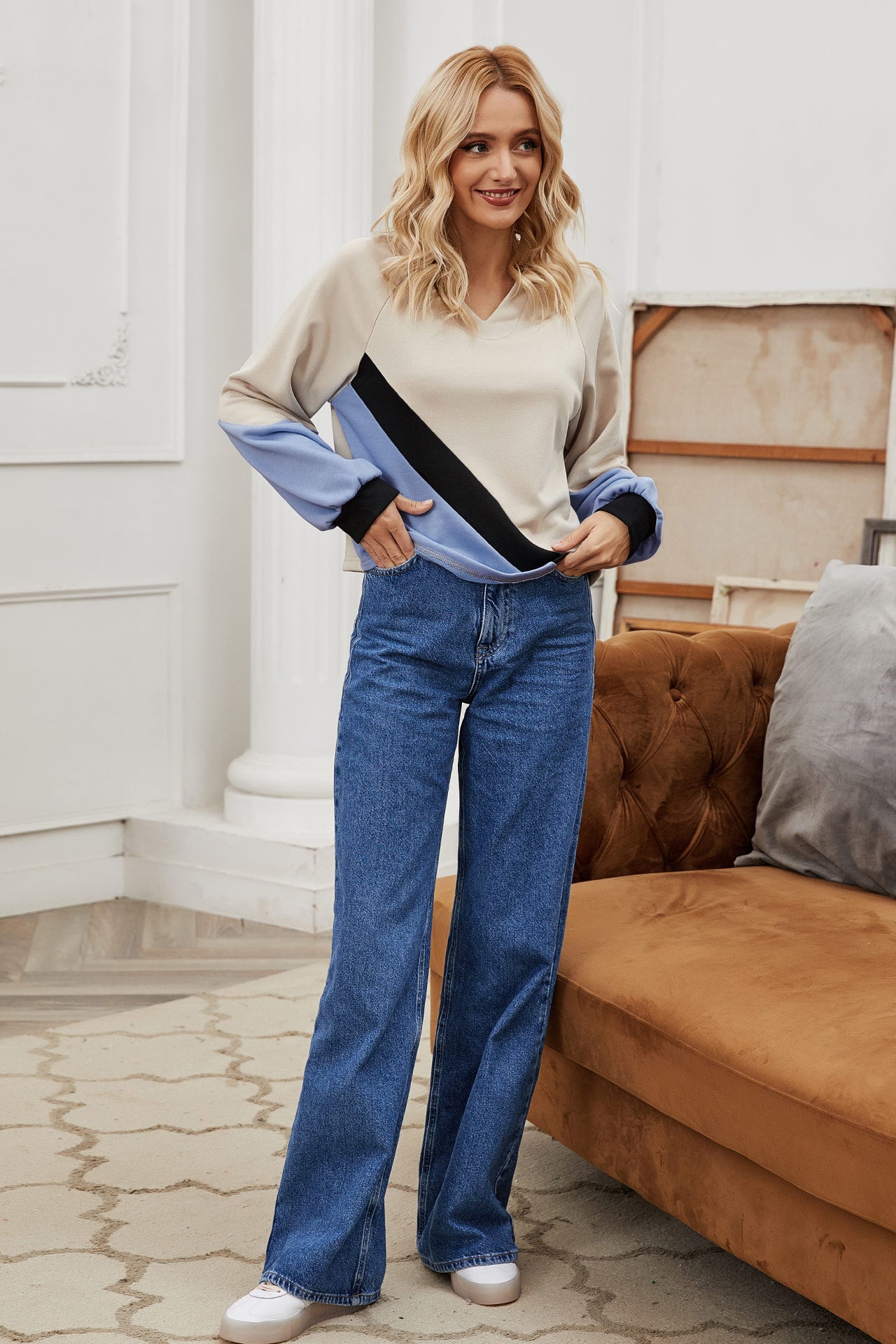 Women’s Color Block Hooded Sweater Coat