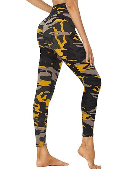 Cropped High-Waisted Yellow Camo Leggings – Bold & Bright