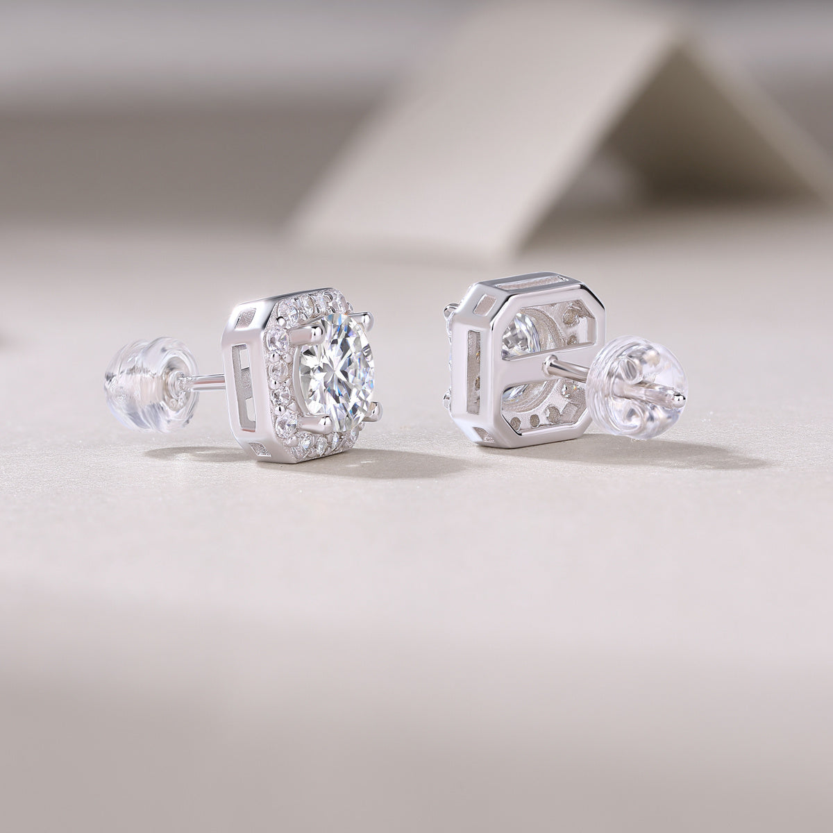 Square Halo CZ Diamond Stud Earrings – Classic Sparkle, Everyday Elegance