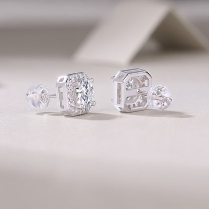 Square Halo CZ Diamond Stud Earrings – Classic Sparkle, Everyday Elegance