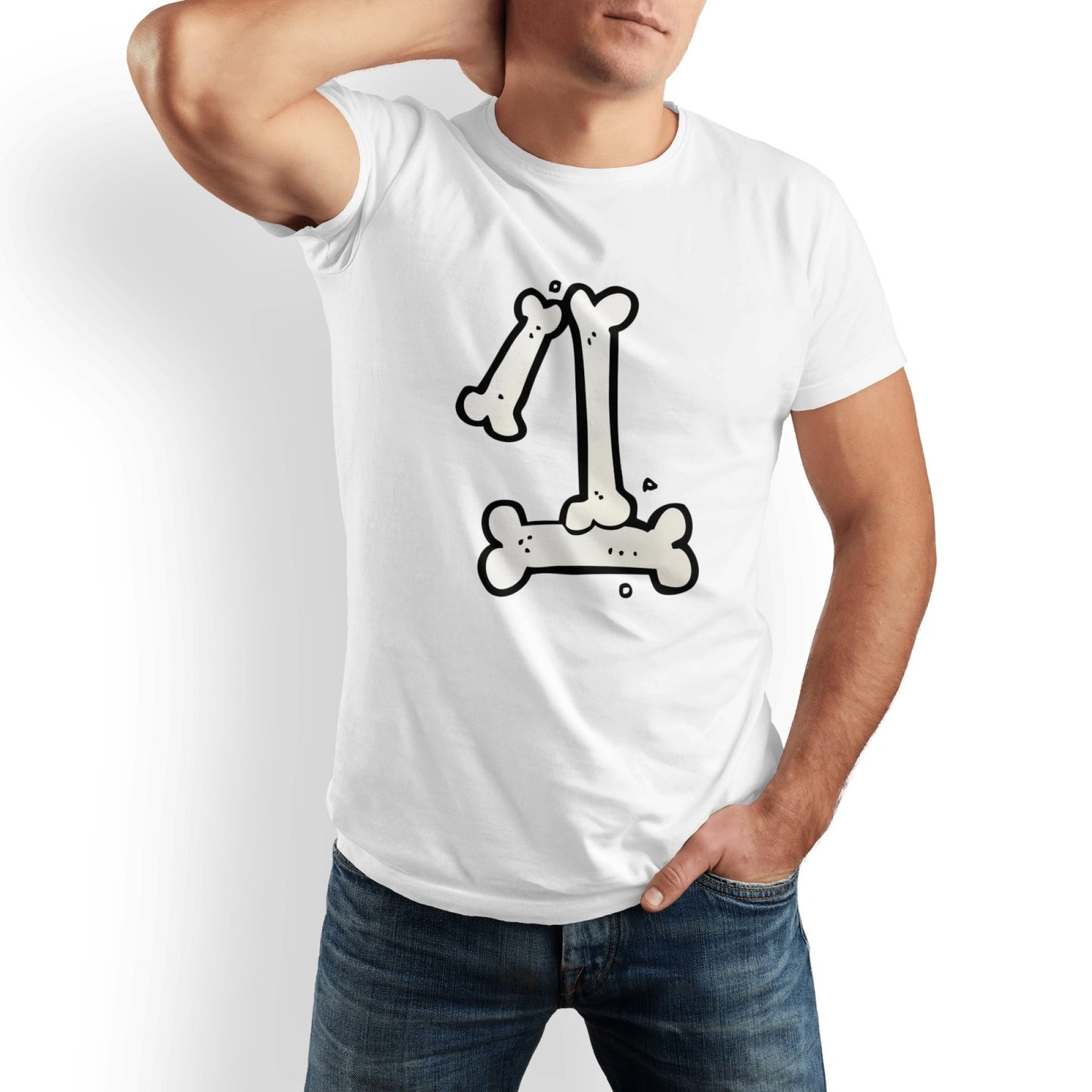 Pet-Themed Men’s T-Shirt – Bone Print, Cotton, Couple Style