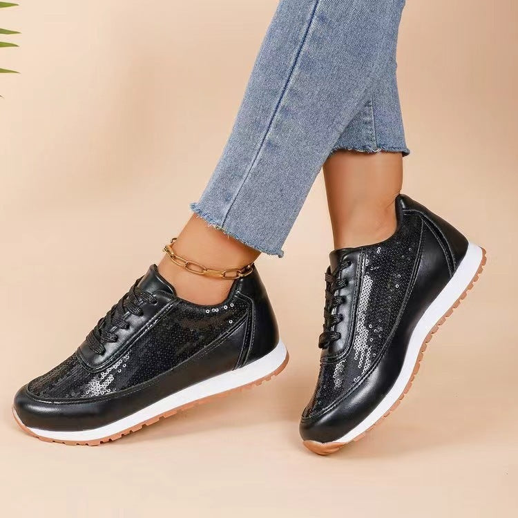 Glossy Lin Film Platform Sneakers – Women’s Thick-Soled Casual Shoes
