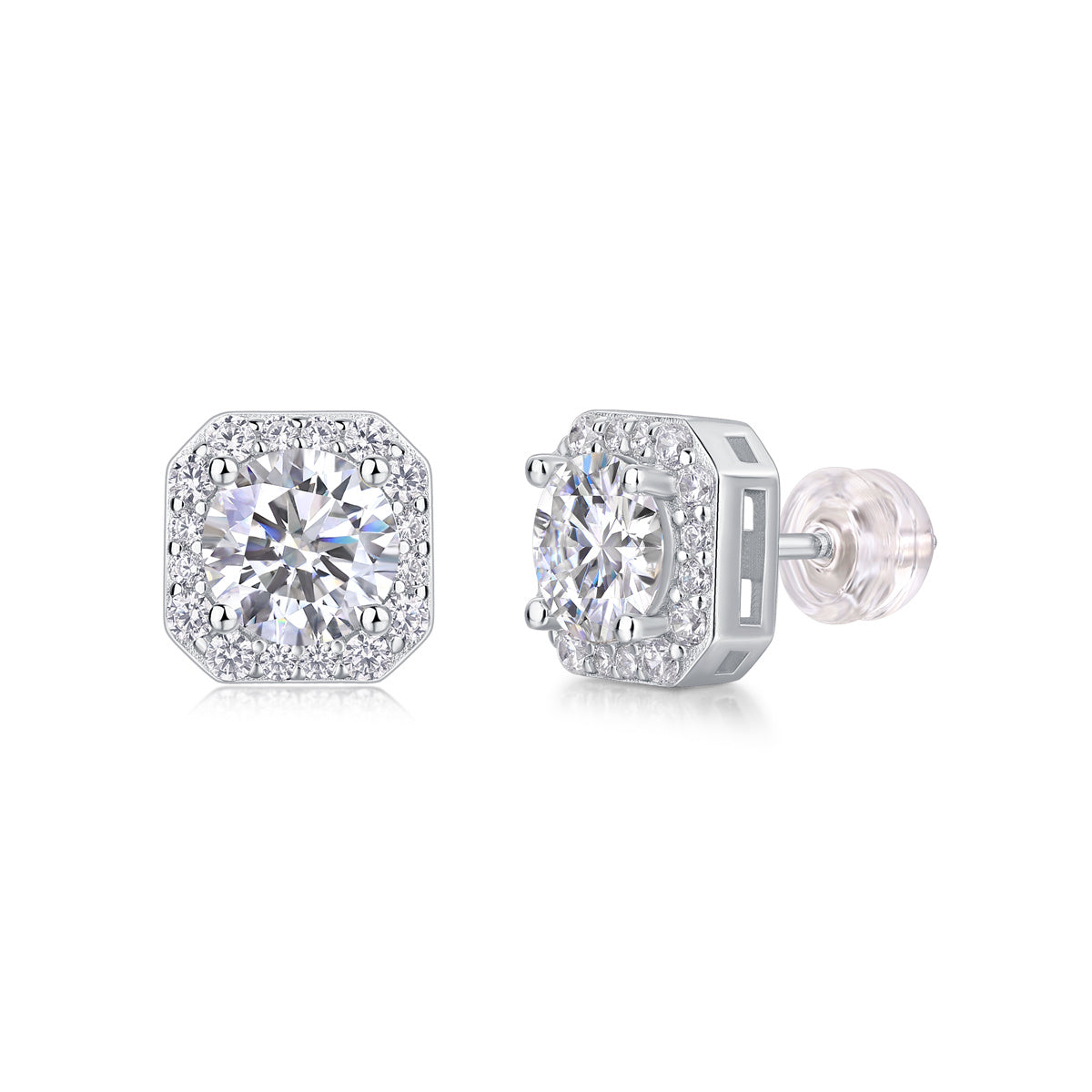 Square Halo CZ Diamond Stud Earrings – Classic Sparkle, Everyday Elegance
