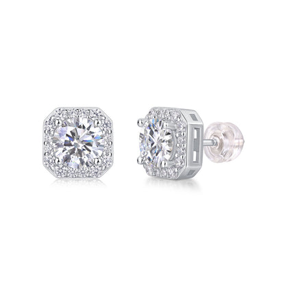 Square Halo CZ Diamond Stud Earrings – Classic Sparkle, Everyday Elegance