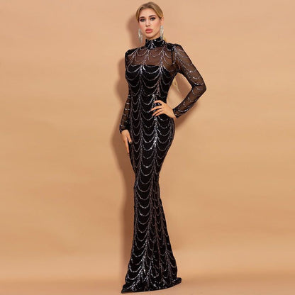Long Sleeve Sequin Party Dress for Women – Elegant Maxi Style