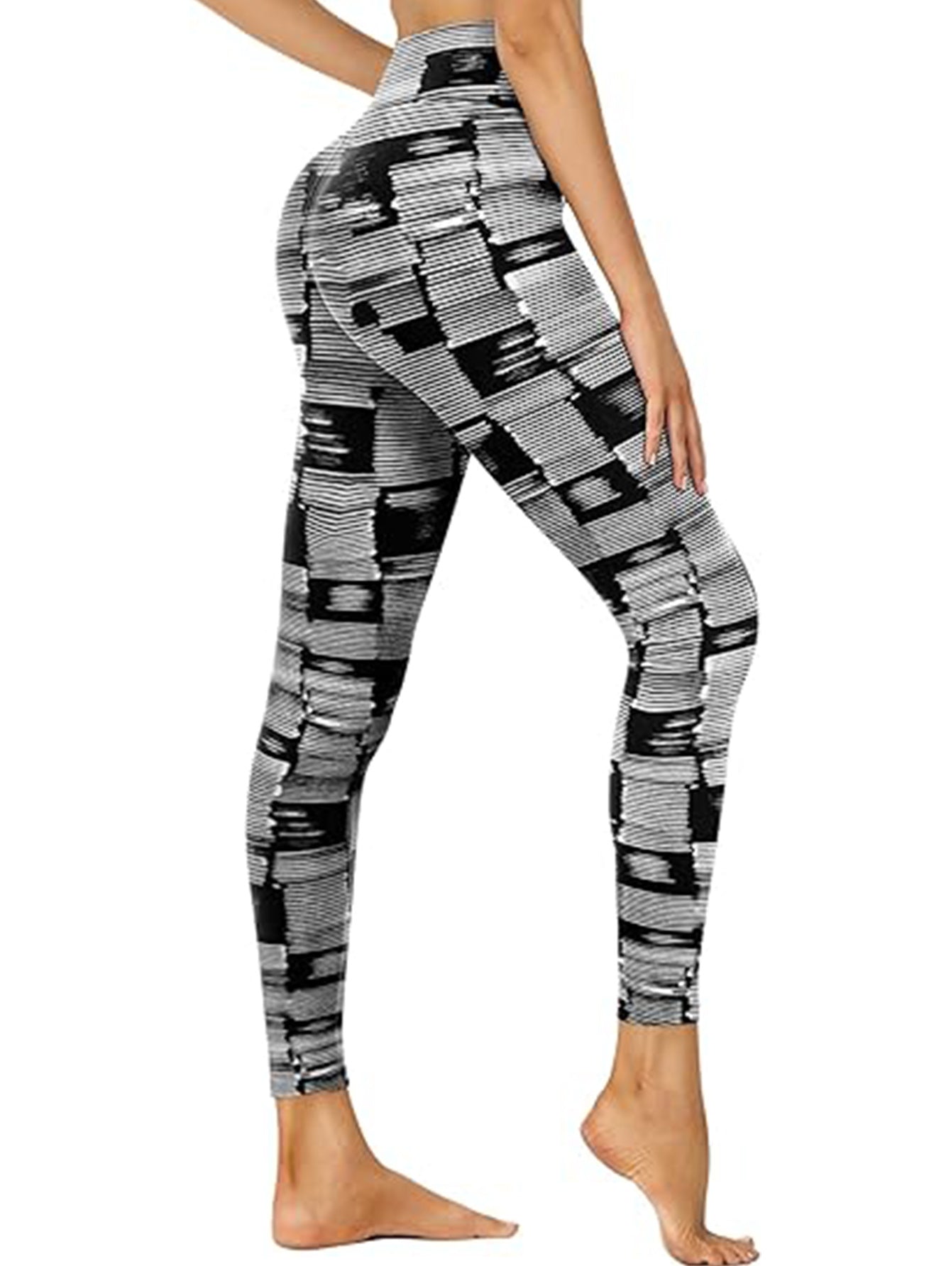 Graphic Print Cropped Leggings – Barcode-Inspired Design