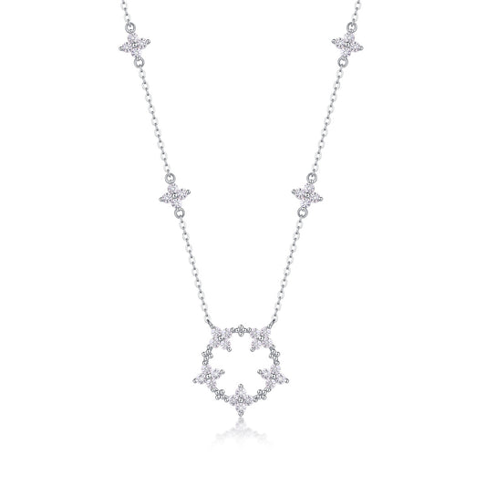 Iris Flower Moissanite Pendant Necklace – Luxurious Silver Jewelry