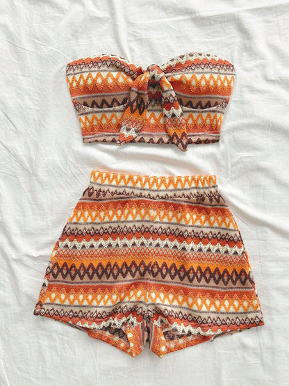 Women’s 2-Piece Striped Summer Set – Sexy Elastic Crop Top & High-Waist Shorts for Vacation & Daily Wear