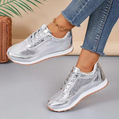 Glossy Lin Film Platform Sneakers – Women’s Thick-Soled Casual Shoes