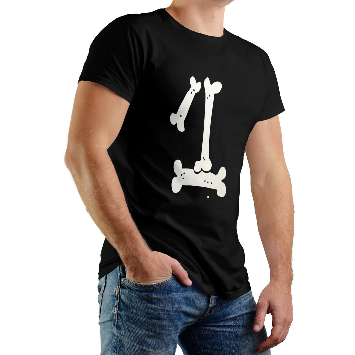 Pet-Themed Men’s T-Shirt – Bone Print, Cotton, Couple Style