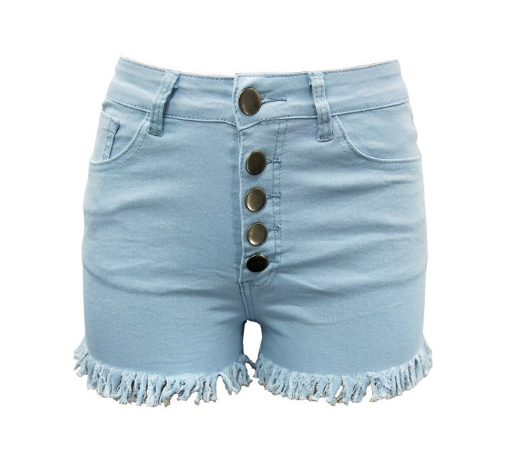 Women’s Button-Up Sexy Denim Shorts – High-Waist Curve Fit