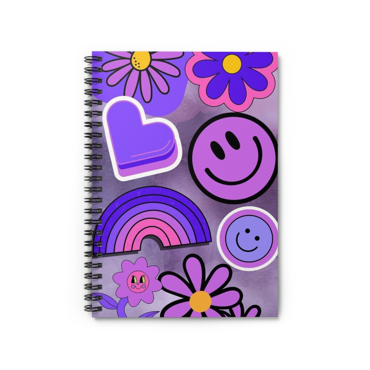 Colorful Spiral Notebook – Ruled Line Journal with Cute Flower & Smile Design