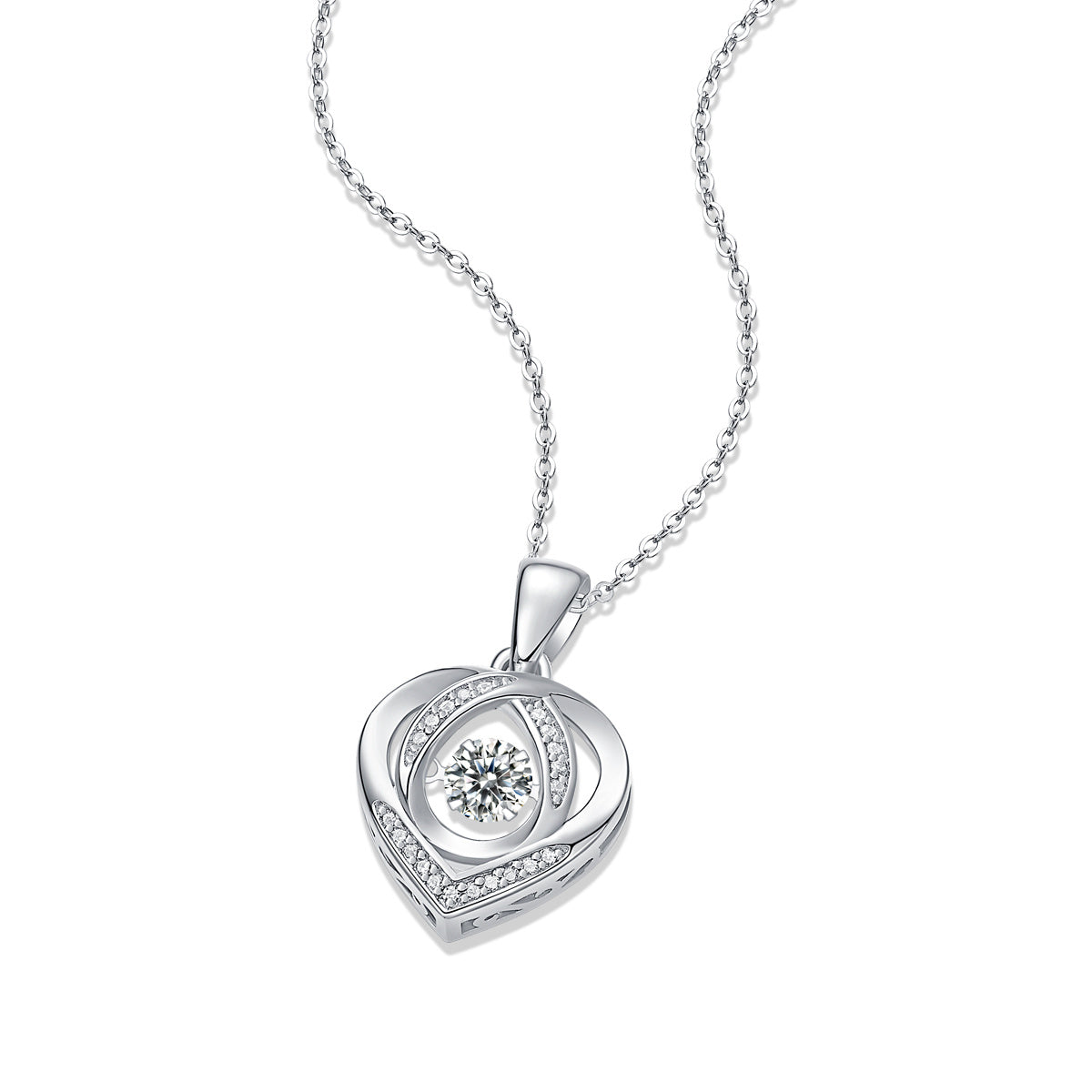 "Forever in Motion" Moissanite Heart Necklace – Luxury Silver Love Pendant with Dancing Stone