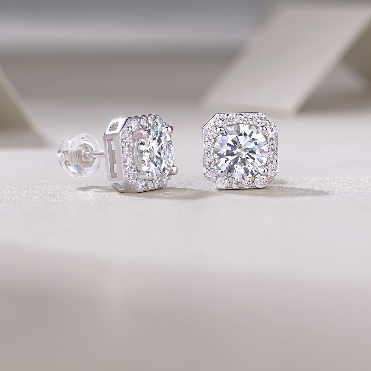 Square Halo CZ Diamond Stud Earrings – Classic Sparkle, Everyday Elegance