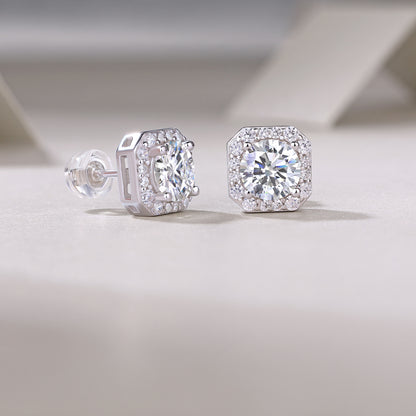 Square Halo CZ Diamond Stud Earrings – Classic Sparkle, Everyday Elegance