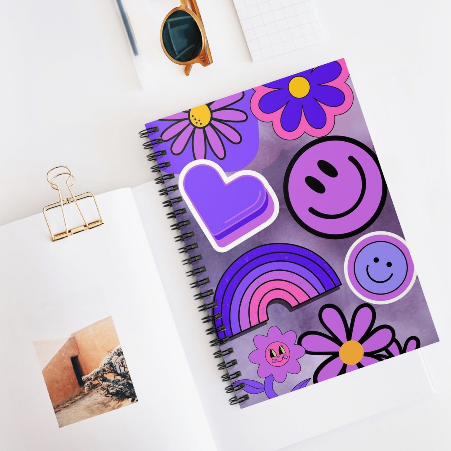 Colorful Spiral Notebook – Ruled Line Journal with Cute Flower & Smile Design