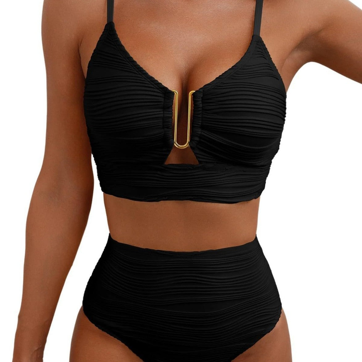Women's V-Neck Hollow High Waist Bikini – Cutout Swim Set