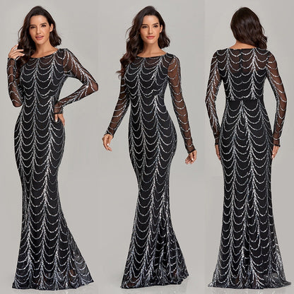 Long Sleeve Sequin Party Dress for Women – Elegant Maxi Style