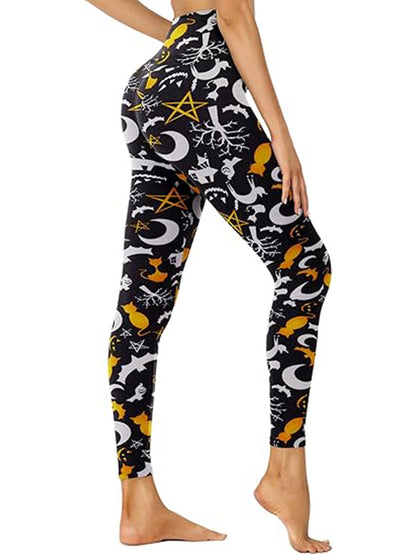 High-Waisted Cropped Leggings – Moon Cat Fantasy Print