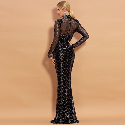 Long Sleeve Sequin Party Dress for Women – Elegant Maxi Style