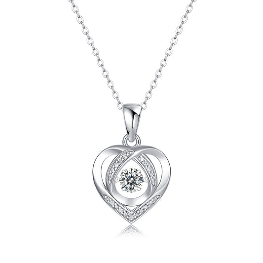 "Forever in Motion" Moissanite Heart Necklace – Luxury Silver Love Pendant with Dancing Stone