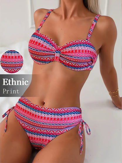Printed Split Strap Bikini – High Waist European & American Style