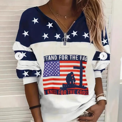 Half-Zip Flag Print Sweatshirt –Trendy Streetwear Pullover