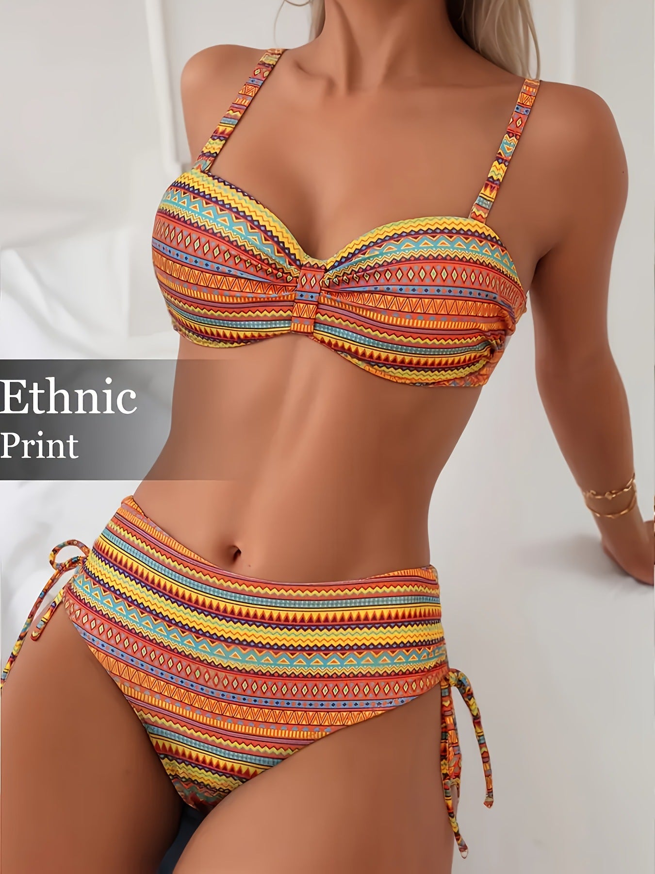 Printed Split Strap Bikini – High Waist European & American Style