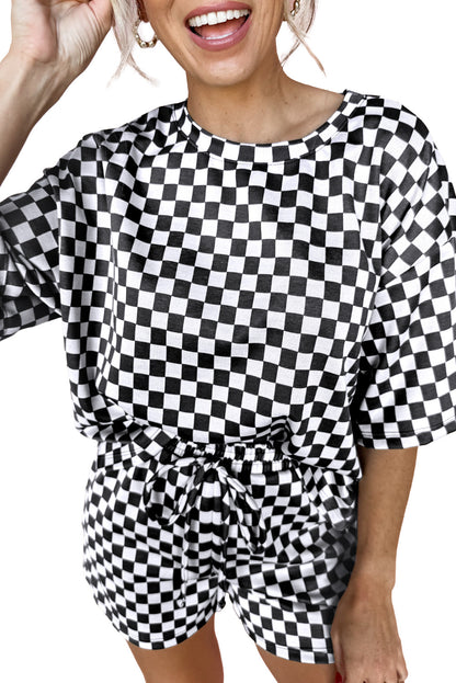 Women's Plaid Shirt & Shorts Set – Loose Fit Two-Piece Lounge Suit