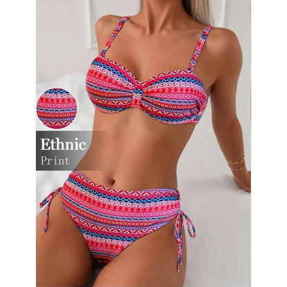 Printed Split Strap Bikini – High Waist European & American Style