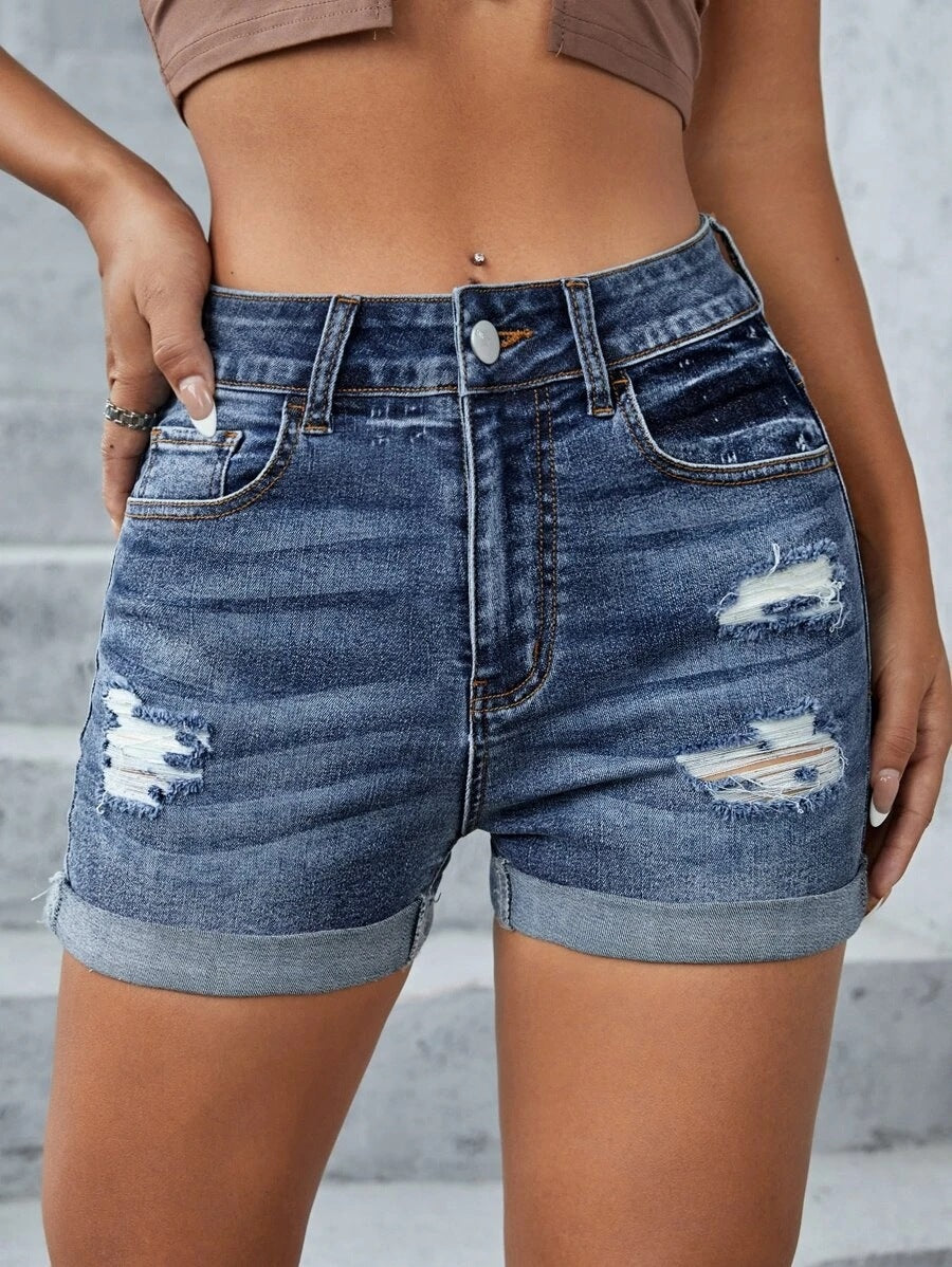 Women’s Fashion Ripped Denim Shorts – Trendy, Distressed High-Waist Jean Shorts with Attitude