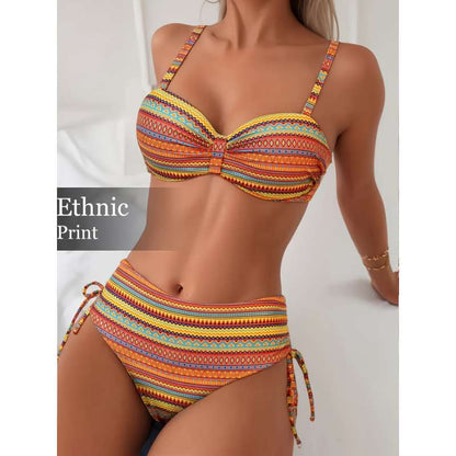 Printed Split Strap Bikini – High Waist European & American Style